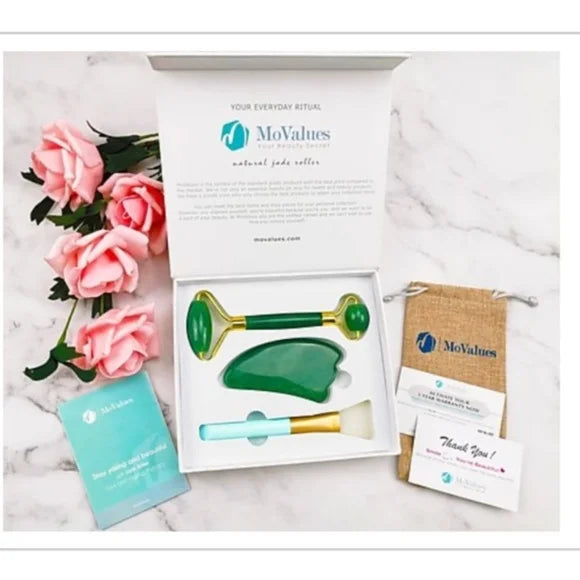 MoValues Original 3-in-1 Jade Roller and Gua Sha Set image 0