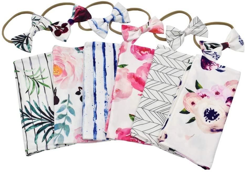 Winmany Baby Swaddle Blanket Wrap Photography Prop w Bow Headband - Pink Flower image 0