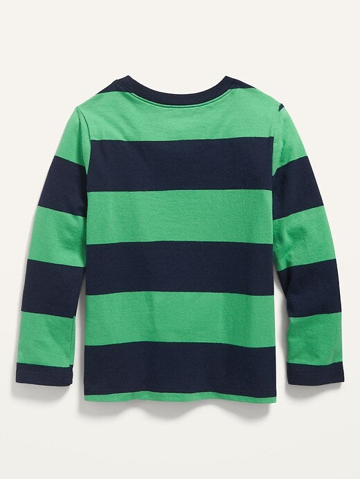Old Navy Unisex Striped Long-Sleeve T-Shirt for Toddler - Green/Navy (3T)