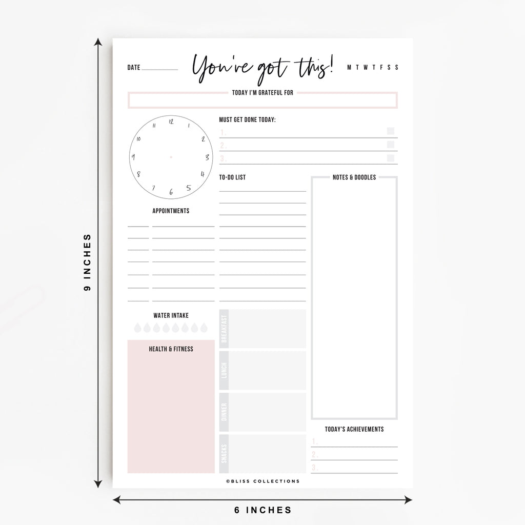 Bliss Collections - Motivational Daily Planner 6x9 inches, 50 tear off sheets image 0