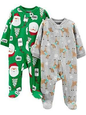 Carter's Sleepers, 2 pack Fleece Footed, Grey Reindeer/Green Santa, (3-6 M) image 0
