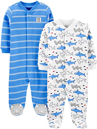 zzz Carter's Sleepers, 2-Pack Cotton Footed, Blue Shark, Snap (6-9 M) image 0