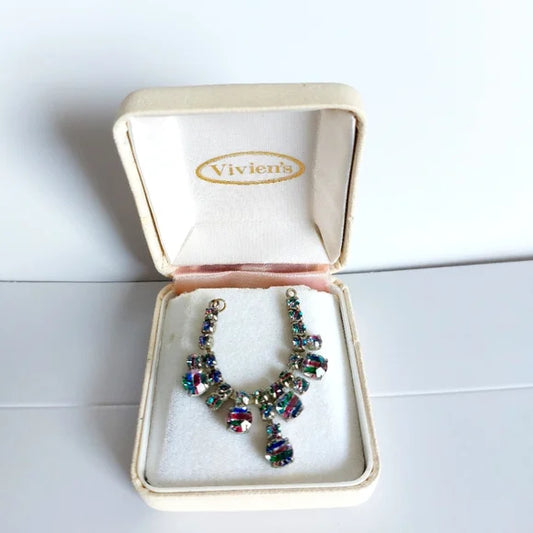 Vivien Vintage Pendant | Gorgeous Art Deco Rhinestone Candy Stripe1940s 1950s image 0