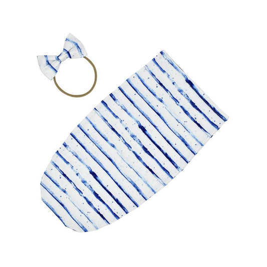 Winmany Baby Swaddle Blanket Wrap Photography Prop, Bow Headband - Blue Stripe image 0