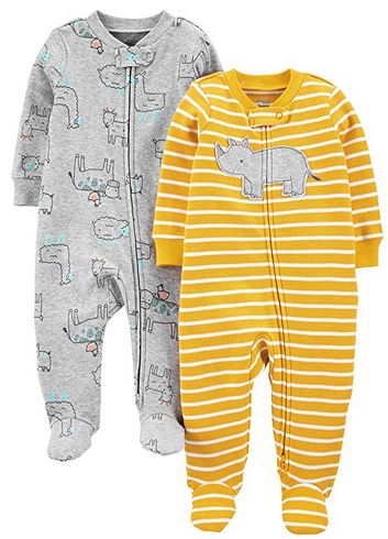 zzz Carter's Sleepers, 2-Pack Footed, Yellow Rhino/Animal (0-3;6-9) image 0