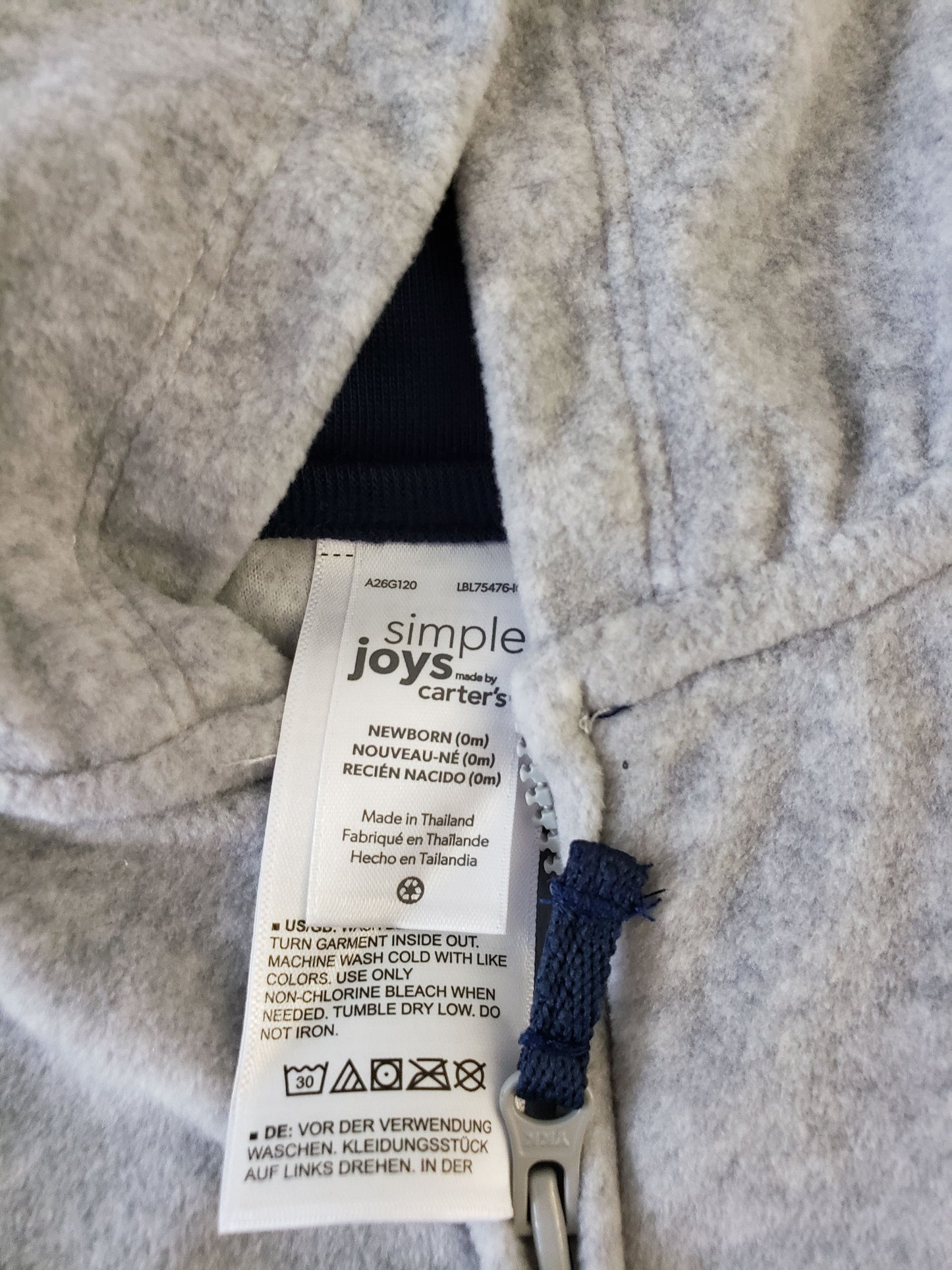 Carter's Hoodie Fleece Full Zip Hoodie, Grey [Newborn]