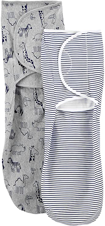 zzz Carter's Swaddle Blankets - 2-Pack, Neutral Cotton, Grey/Blue Stripe (0-3 M) image 0