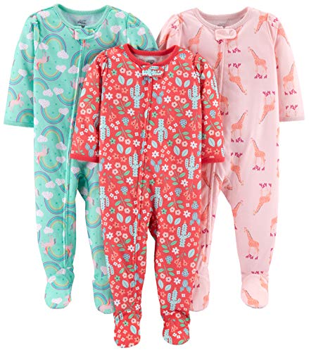 zzz Carter's Sleepers, 3-Pack Footed Pajamas, giraffe/rainbow/floral (24 M) image 0