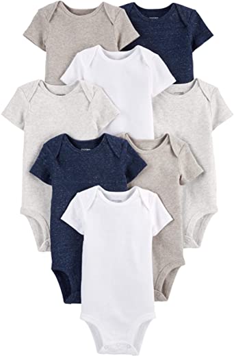 zz Carter's Bodysuits, 8-Pack Short-Sleeve, Navy Heather/White/Oatmeal image 0