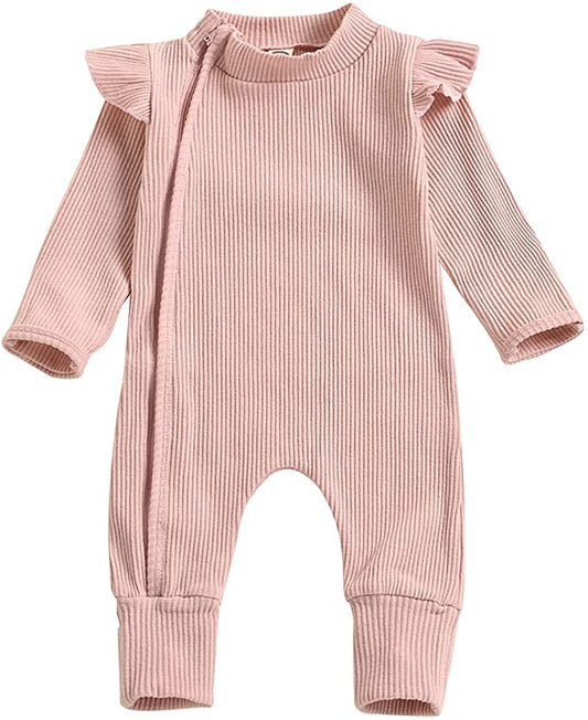 Cotrio - Cotton Pink Romper - Ruffled Long Sleeve (18-24 M) image 0