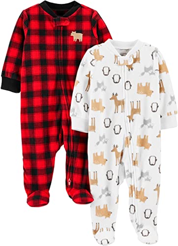 zzzz Carter's Sleepers, 2-Pack Fleece Footed, Buffalo Check/Animals (6-9 M) image 0
