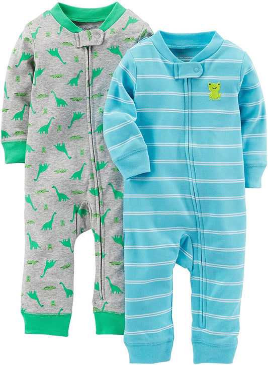 zz Carter's Sleepers, 2 pack Cotton Footless, Dino/Light Blue Stripe (6-9 M) image 0