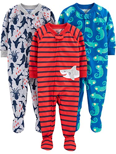 ZZZ Carter's Sleepers, 3-Pack Loose Fit Footed Pajamas, Sharks (12-18) image 0