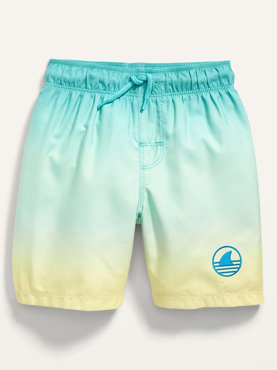 zz Old Navy Ombré Swim Trunks - Teal/Yellow Ombré/Embroidered Shark Fin (3T) image 0