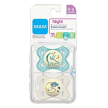 zz MAM Pacifiers, 2 pk, orthodontic - Glow in the Dark, Dino & Moon  (0-6 m) image 0