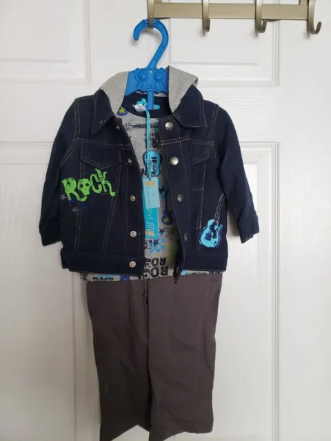 Jack & Jill 3 Piece Outfit Set, Fleece, Blue/Grey (6-12 M) image 0
