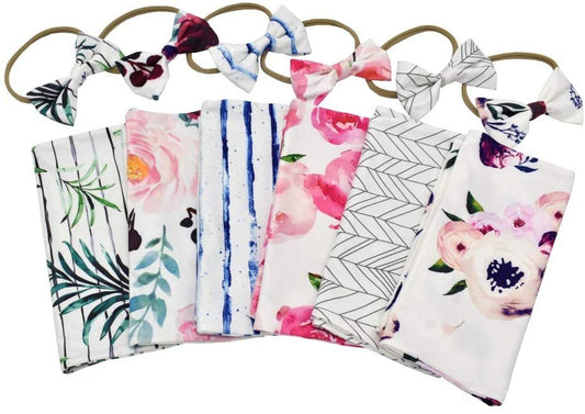 Winmany Baby Swaddle Blanket Wrap Photography Prop w Bow Headband - Pink Flower image 0