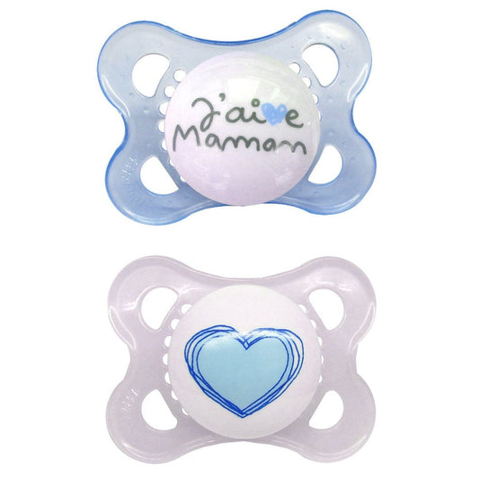 zz Mam Baby 0-6months Pacifiers Set of 2 - J'aime Maman Bleu image 0