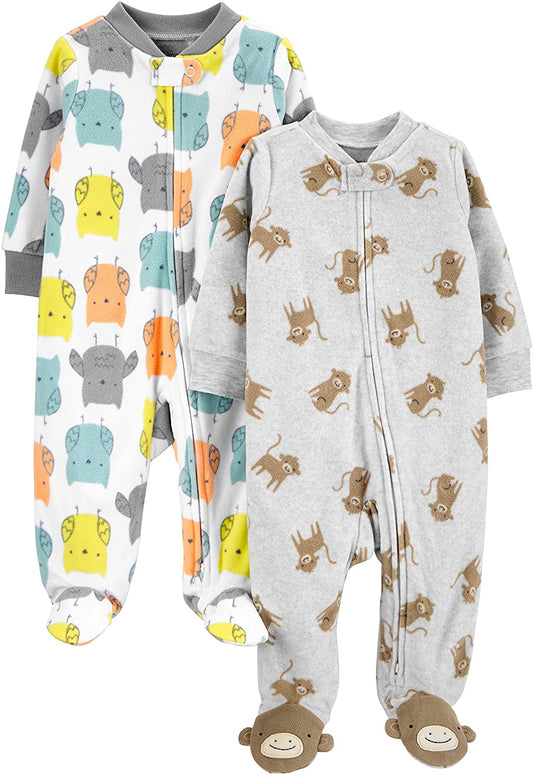 zzz Carter's Sleepers, 2-Pack Fleece Footed, owl/monkey (6-9 M) image 0