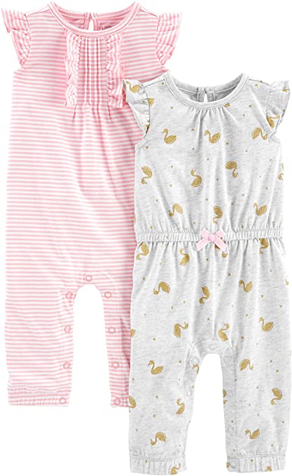 Carter's 2-Pack Jumpsuits, Pink Stripe/Gold Swan (24 M) (2T) image 0