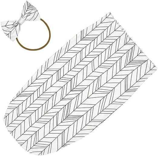 Winmany Baby Swaddle Blanket Wrap with Bow Headband - Black Stripe image 0