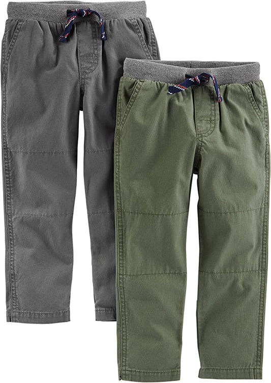 Simple Joys by Carter's Baby Boys' Toddler 2-Pack Pull on Pant, Green, Gray image 0