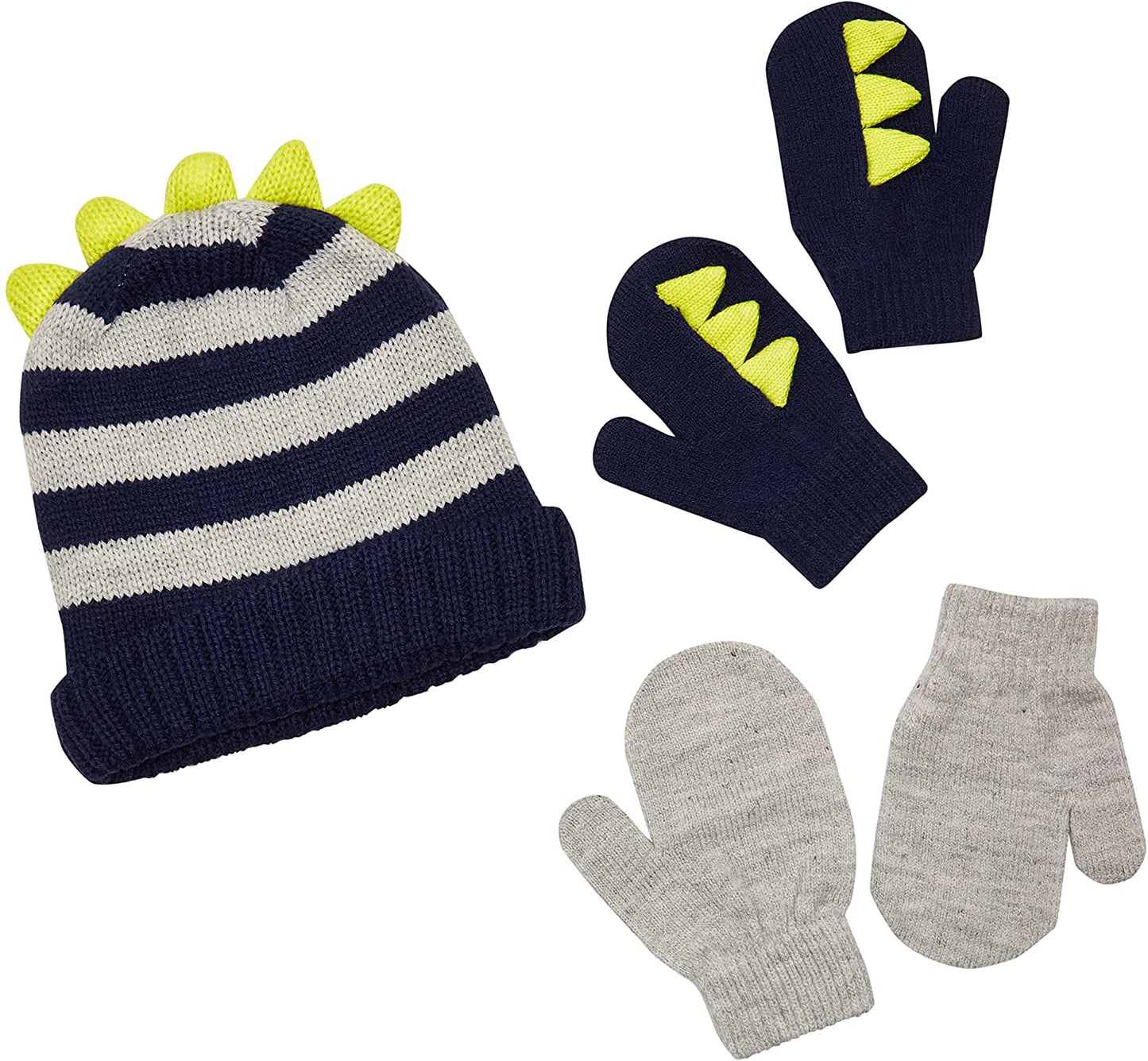Carter's Baby Boys Hat & Mitten Set | Stripe Blue Green Dinosaur (12-24 M) image 0