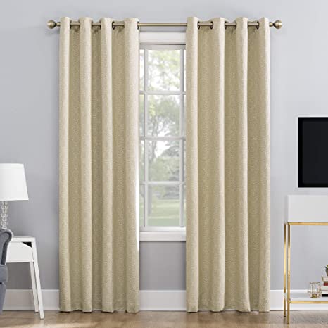 zz Sun Zero Marcella Damask Blackout Grommet Curtain, Gold/Cream image 0