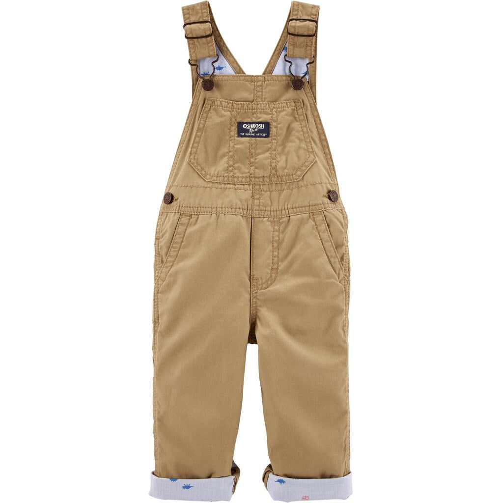 OshKosh Dinosaur Lined Canvas Overalls Totem Khaki (2T) image 0